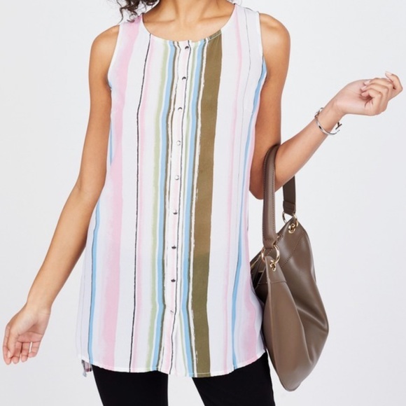 KUT from the Kloth Pastel Striped Tunic Blouse - Picture 3 of 9